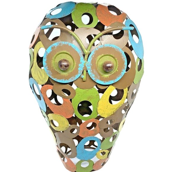 Industrial Art Deco Multicolored Owl Statue 10” Tall MCM 1960’s